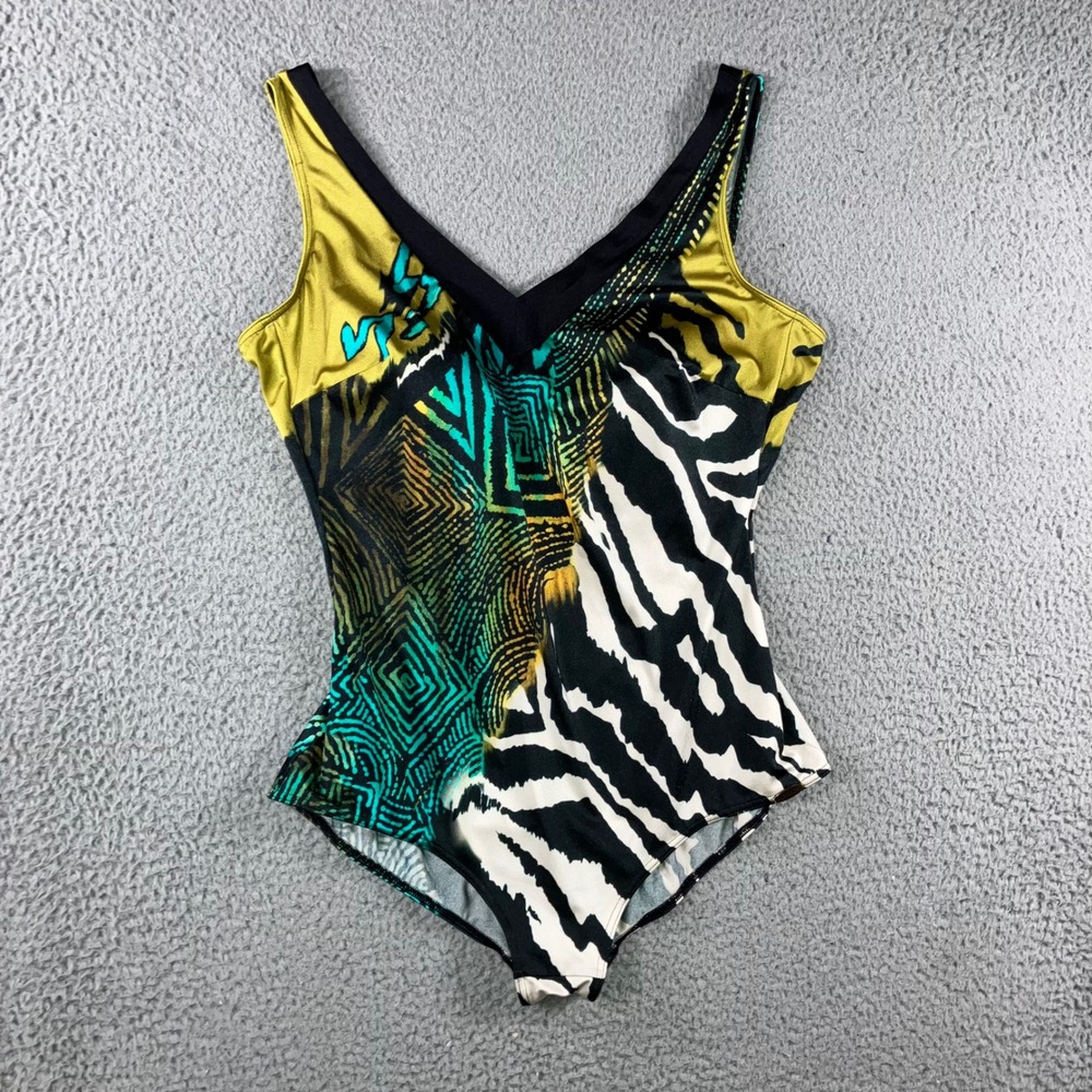 One Piece Bathing Swimsuit 20 Zebra Geometric Abstract V-Neck Gold Bold Eclectic